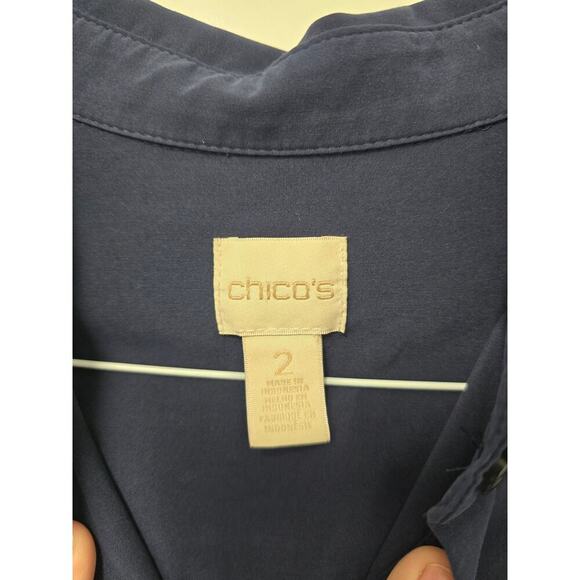 Chico Silky Soft Shirt 570211167 Navy  Size 12 (2) Large Button Up - Picture 2 of 7